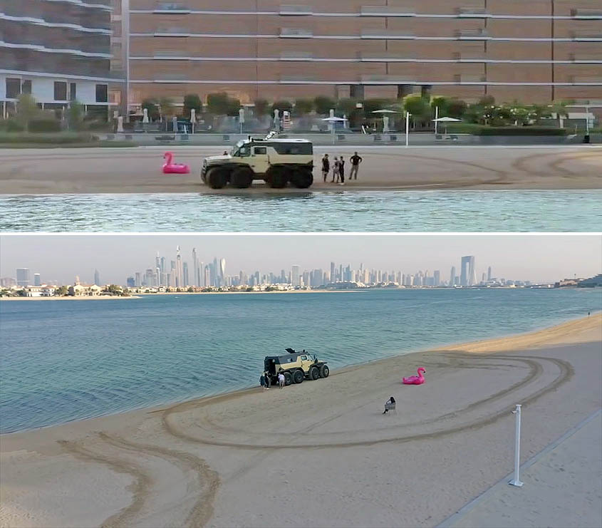 8-колесный Шаман покорил публику на пляже в Дубае