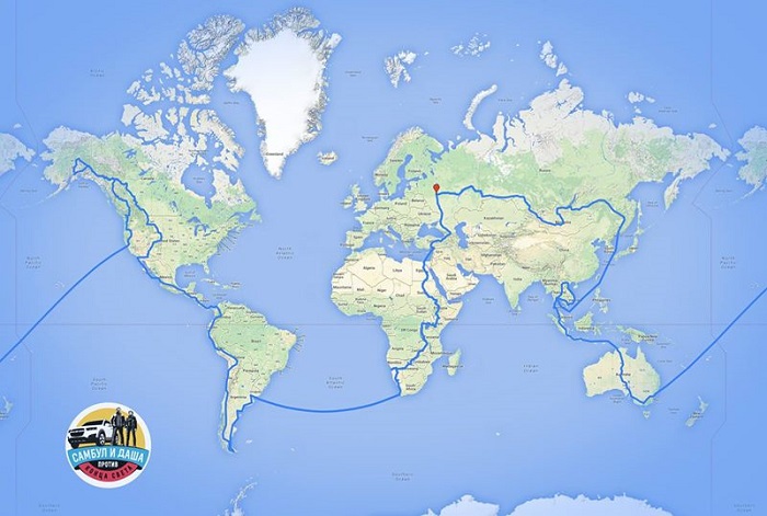 Карта кругосветного путешествия на машине